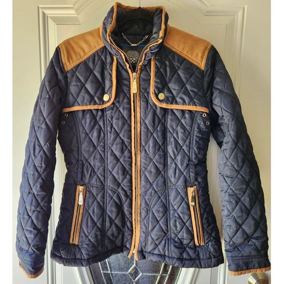 Vince Camuto Black Quilted Brown Suede  Jacket Women Size Small - Picture 1 of 5